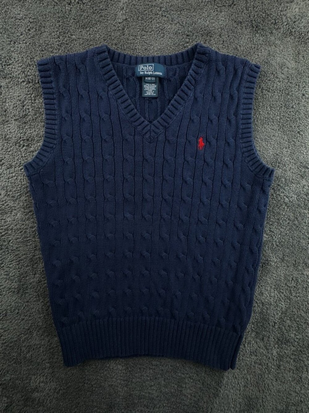 Polo Ralph Lauren Sweater Vest Boys M Blue Cable Knit Pony Logo Casual Youth
